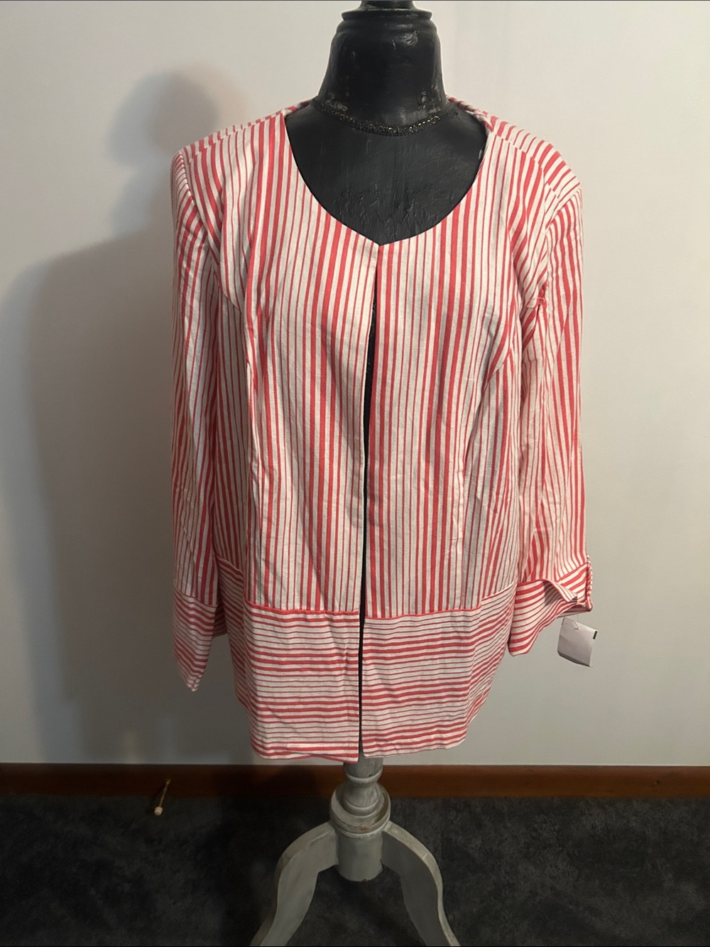 Gramercy 22 Red and White Striped linen blend Open blazer